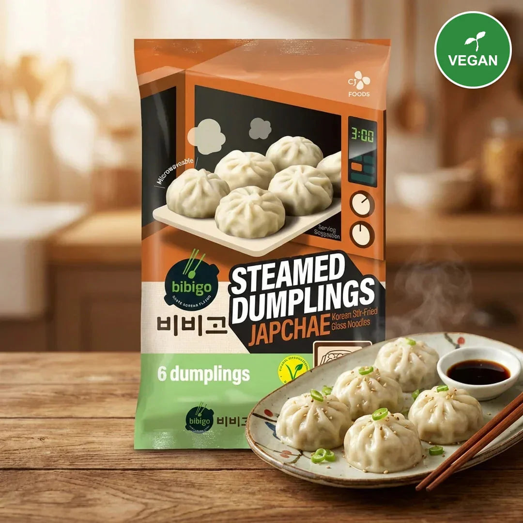 Bibigo Vegan Japchae Steamed Dumplings 168g (Microwave Ready) - Frozen - Vegan