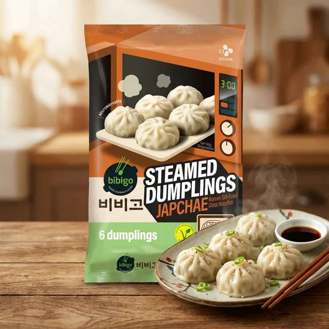 Bibigo Vegan Japchae Steamed Dumplings 168g (Microwave Ready) - Frozen