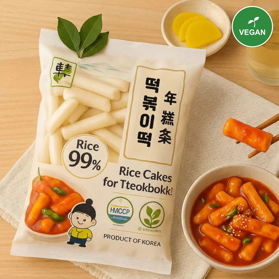 HDF Rice Tteokbokki Rice Cakes 907g - Frozen - Vegan