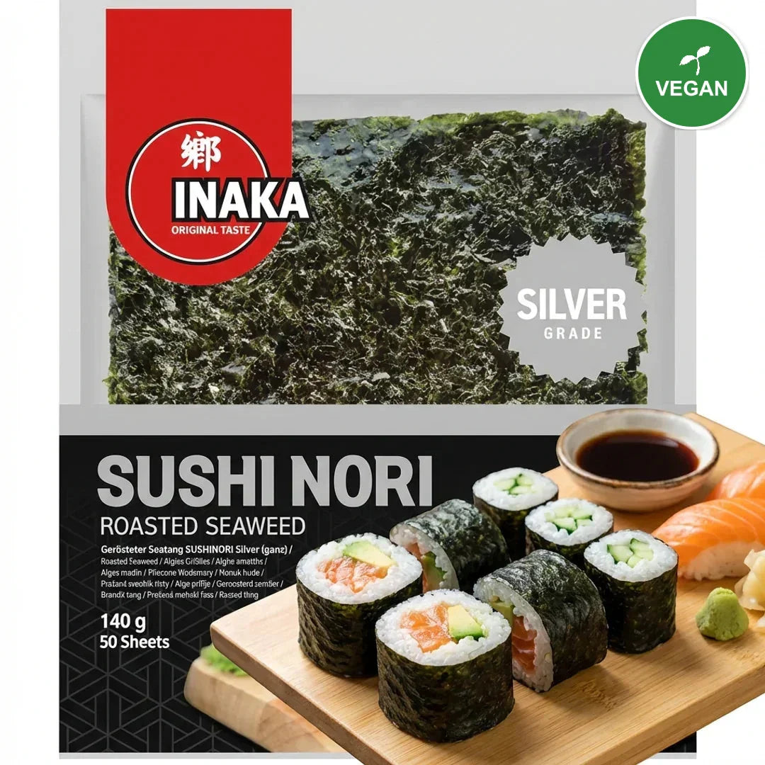 INAKA Sushi Nori Seaweed Sheets for Gimbap 50 Sheets (Silver) - Vegan
