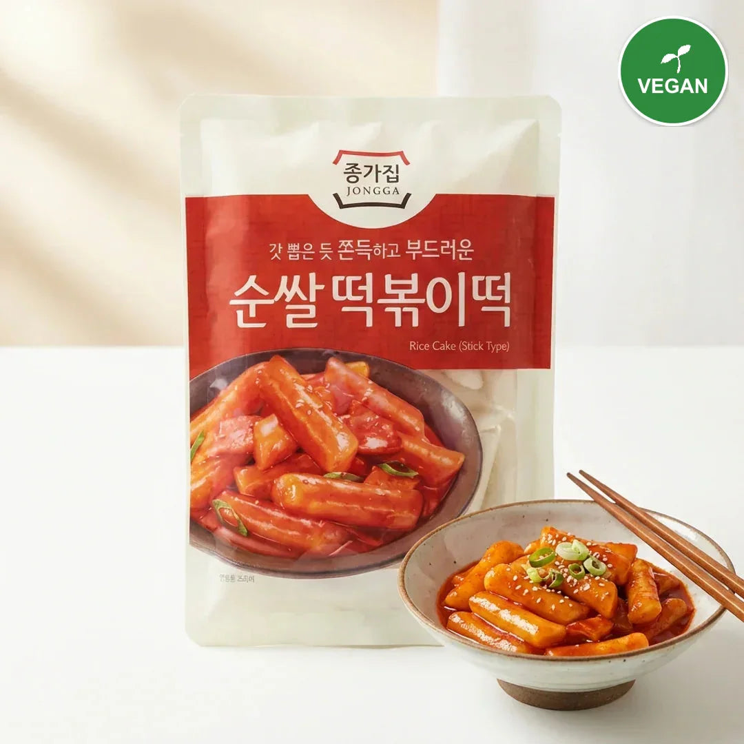 Jongga Rice Tteokbokki Rice Cake 1kg - Refrigerated - Vegan