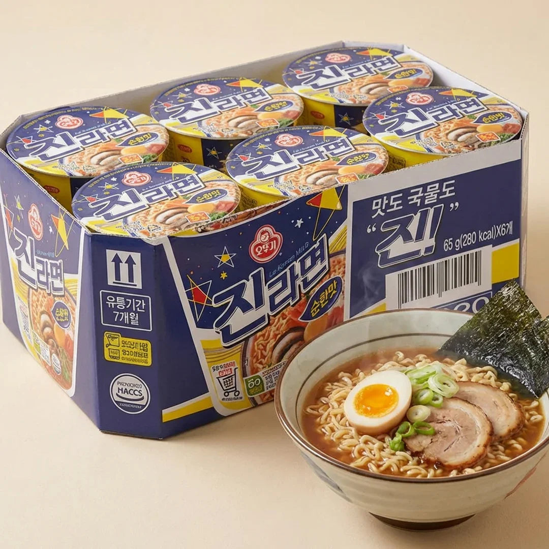 Ottogi Jin Ramen Mild Flavor Mini Cup 65g (6-Pack)