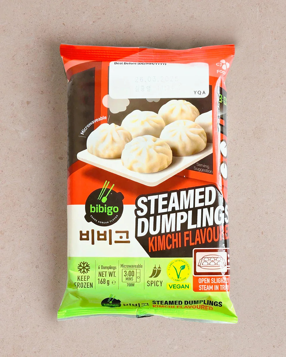 Bibigo Vegan Kimchi Steamed Dumplings 168g Tray - Frozen - DotAsia