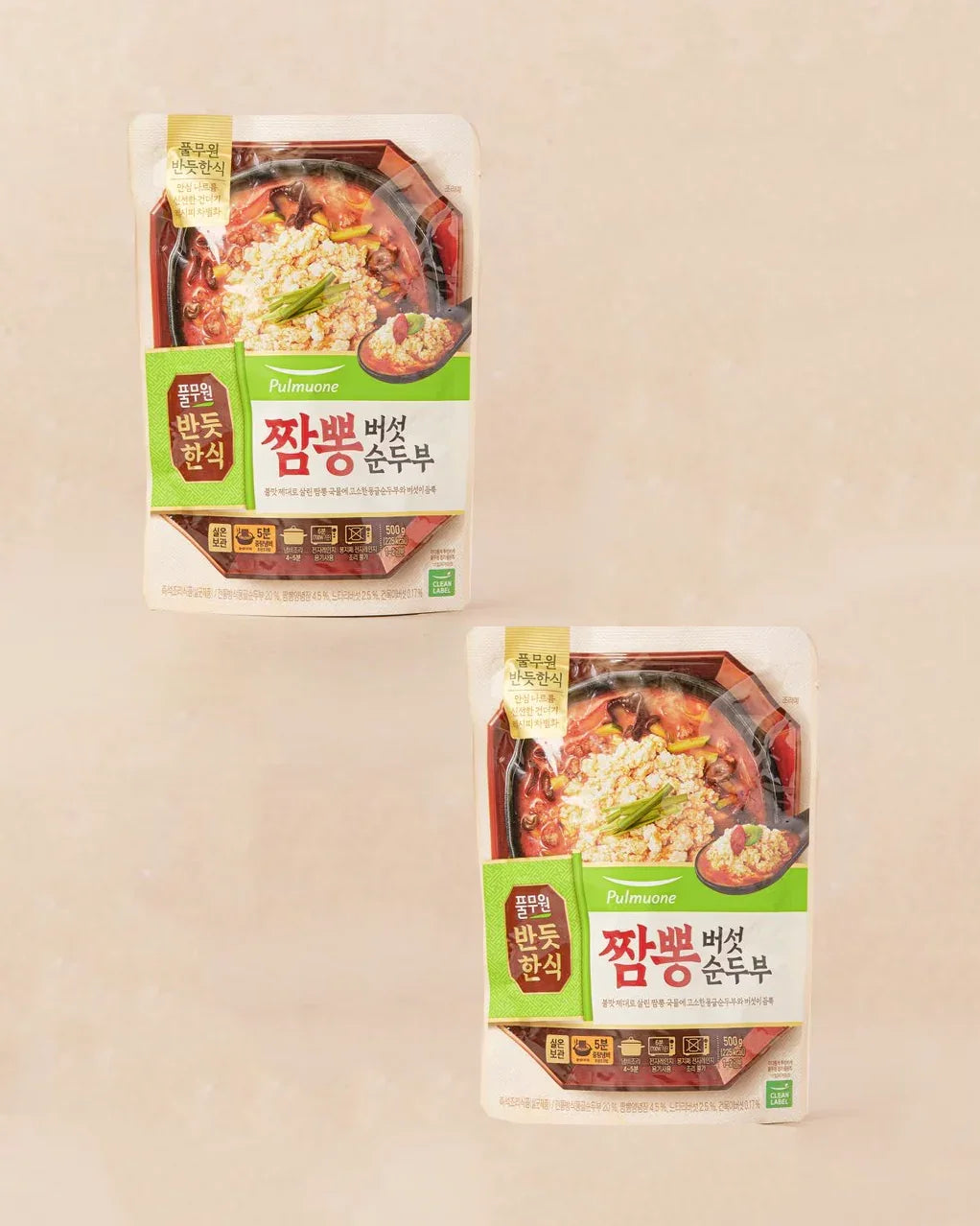 Pulmuone Jjamppong Mushroom Soft Tofu 500g 2-Pack Bundle - DotAsia