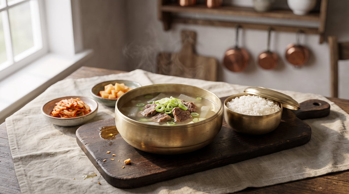 Finished bowl of beef and radish soup answering what is dashida korean stock powder in everyday Korean cooking