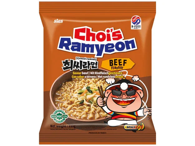 Choi's Ramen Fideos Coreanos Instantâneos Sabor Carne - Authentic Choissi Ramyeon 113g