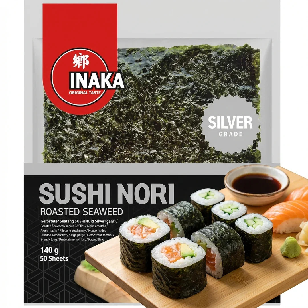 INAKA Sushi Nori Seaweed Sheets for Gimbap 50 Sheets (Silver)