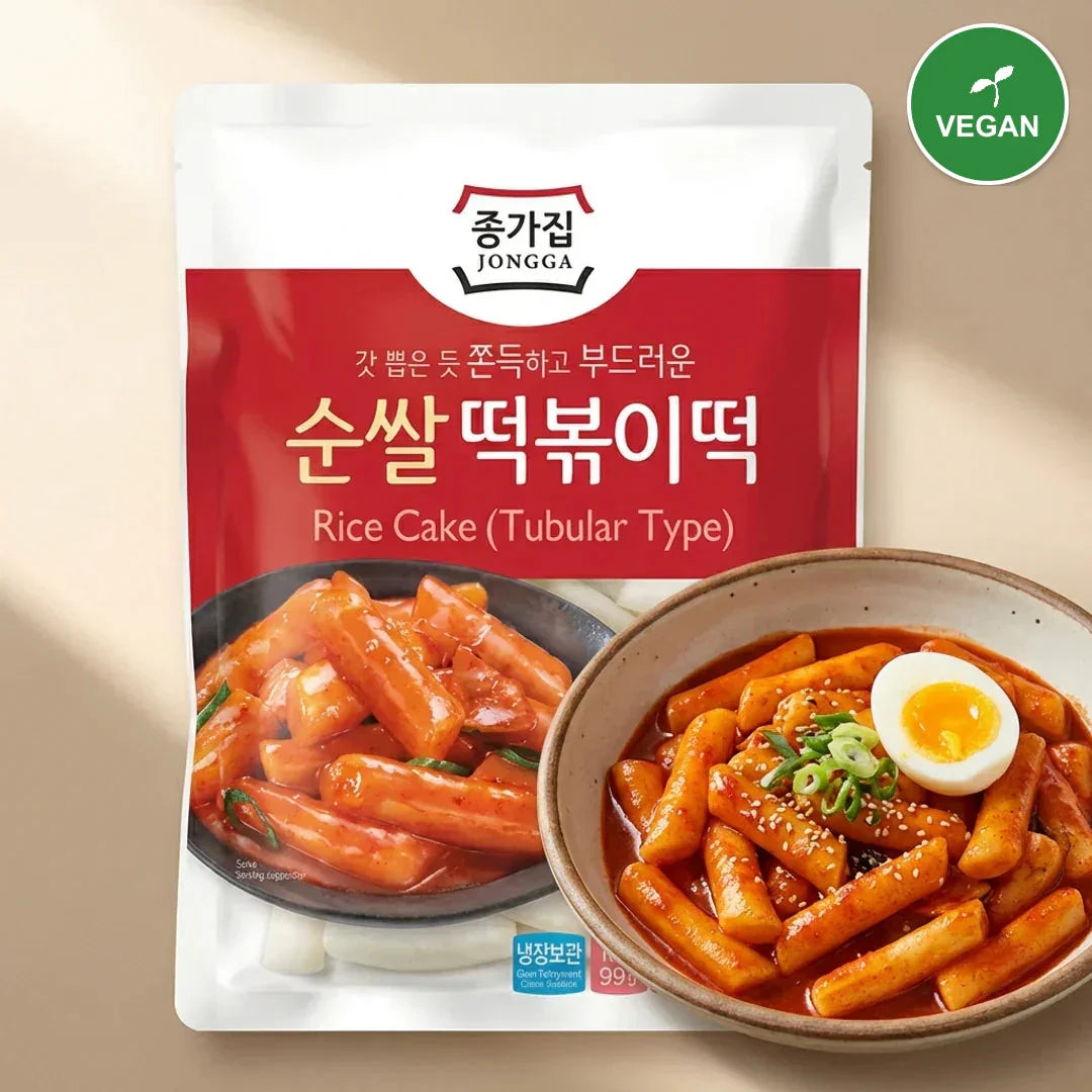 Jongga Rice Tteokbokki Rice Cakes 500g - Refrigerated - Vegan