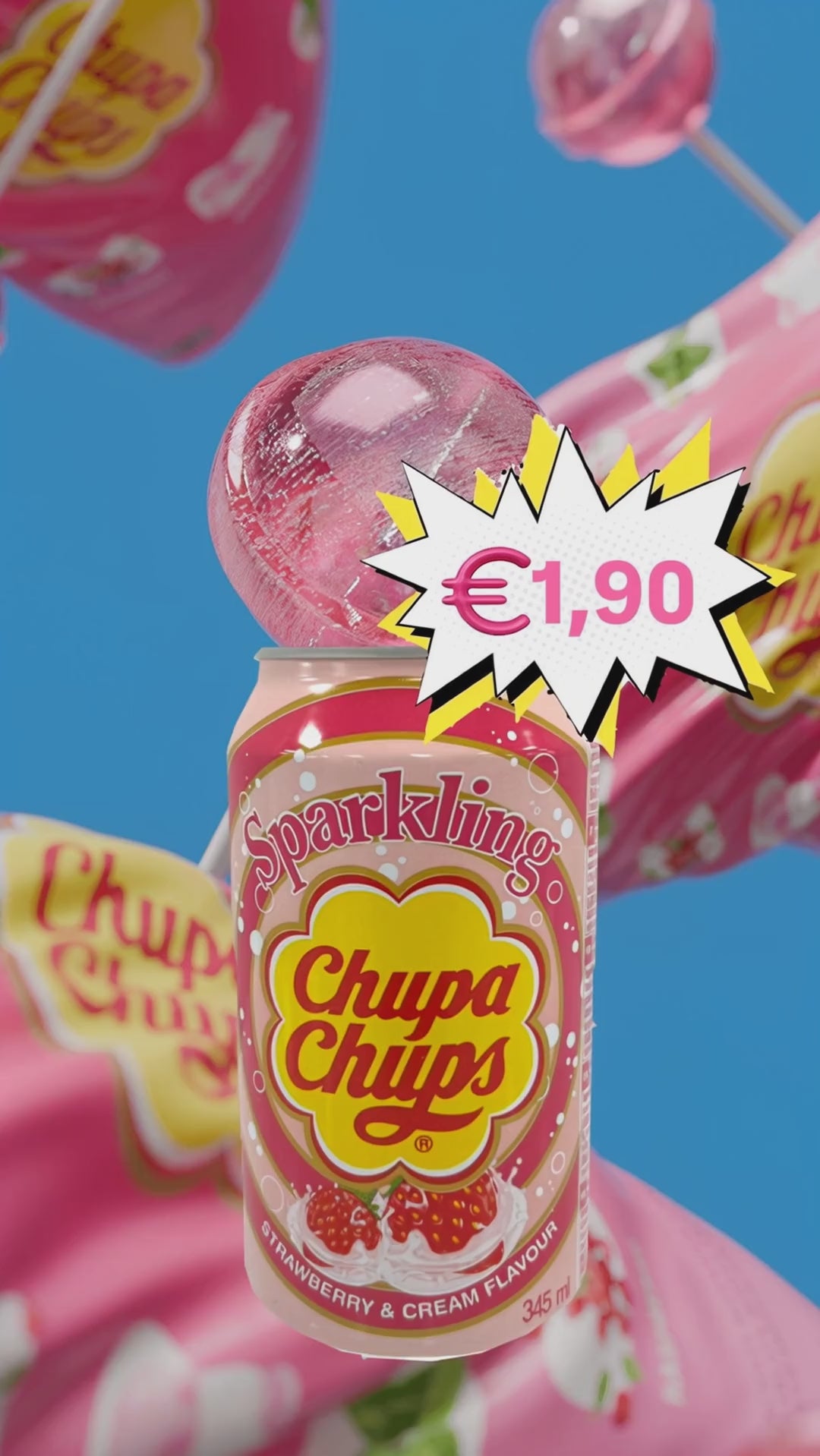 Namyang Chupa Chups Sparkling Strawberry & Cream 345ml